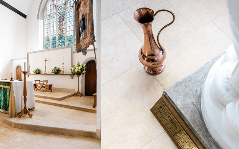 church of king Charles interior stone flooring